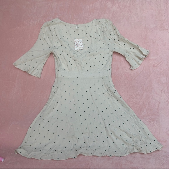 Free People Polka Dot Summer Dress Prairie Aesthetic 2 Cream Combo Tied Flowy - Picture 3 of 7